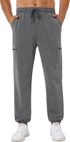 SILKWORLD Mens Sweatpants Tapered Athletic Joggers Workout Running Jogging Track Pants with Zipper Pockets in Saudi Arabia