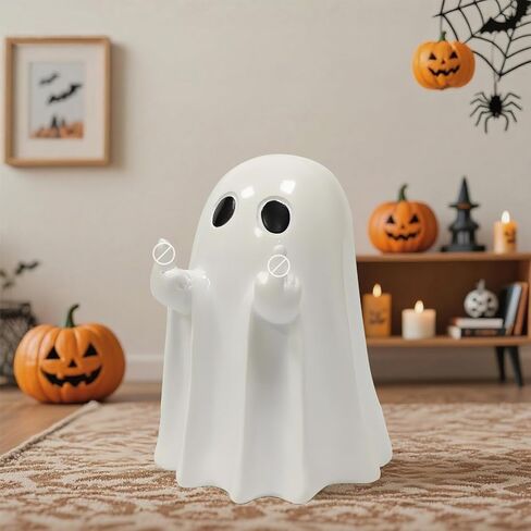 Halloween Ghost Figurines - Resin Ghost Statue, Cute Finger Ghost Ornament for Indoor & Porch Decor, Spooky Halloween Home Decoration (1pcs) in Saudi Arabia