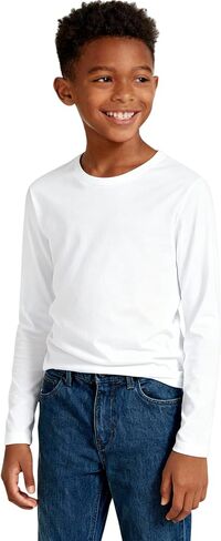 Boys Cotton Long Sleeve Shirts Soft Breathable Crewneck Tees for Kids, Fashion Basic Tops 4-12 Years in Saudi Arabia