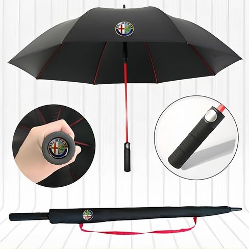 Car Straight Handle Umbrella, Windproof Rainproof, Semi-Automatic Parasol for Alfa Romeo Stelvio Quadrifoglio 2021 2022 2023, Windproof Umbrella, Long Handle Travel Umbrella,Black2 in Kuwait