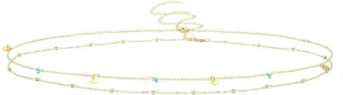 سلسلة خصر مطلية بالذهب 14K للنساء ، 2pcs قابلة للتعديل حبات اللؤلؤ ، وملحقات مجوهرات البطن الصيفية ذات الطبقات الصيفية in Kuwait