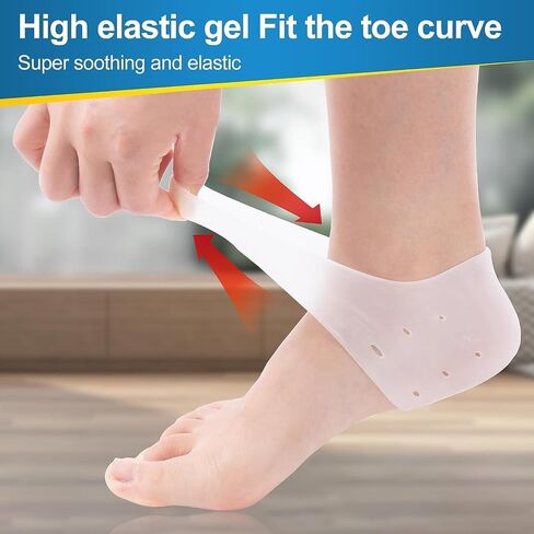 HEBEICRMY Silicone Heel Covers, Heel Cups, Plantar Fasciitis, Heel Pads, Cracked Heels & Achilles Tendinitis for Men and Women (1 Pair Blue and 1 Pair White) in Kuwait