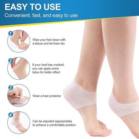 HEBEICRMY Silicone Heel Covers, Heel Cups, Plantar Fasciitis, Heel Pads, Cracked Heels & Achilles Tendinitis for Men and Women (1 Pair Blue and 1 Pair White) in Kuwait