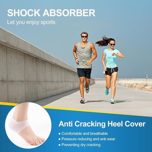 HEBEICRMY Silicone Heel Covers, Heel Cups, Plantar Fasciitis, Heel Pads, Cracked Heels & Achilles Tendinitis for Men and Women (1 Pair Blue and 1 Pair White) in Kuwait