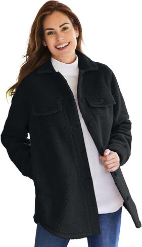 Woman Within Plus Size Berber Shirt Jacket Long Oversized Fuzzy Fleece Shacket in Saudi Arabia