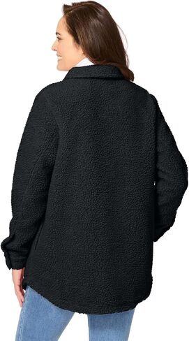 Woman Within Plus Size Berber Shirt Jacket Long Oversized Fuzzy Fleece Shacket in Saudi Arabia