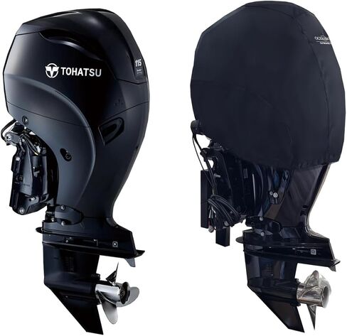 Oceansouth Tohatsu Half Torage Cover (MFS4D ، MFS5D ، MFS6D 2020>) - ملاءمة محرك أسود ، مقاوم للماء ، محرك خارجي - غطاء محرك. in Kuwait