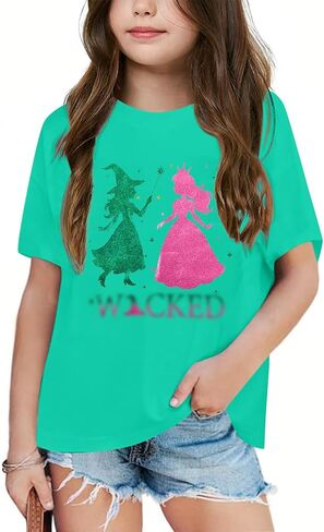 القميص الموسيقي فتاة الساحرة السحرية والأميرة تي القمصان بريق تألق تايلز اللون الأخضر الوردي الفيلم قمم قصيرة الأكمام in Kuwait