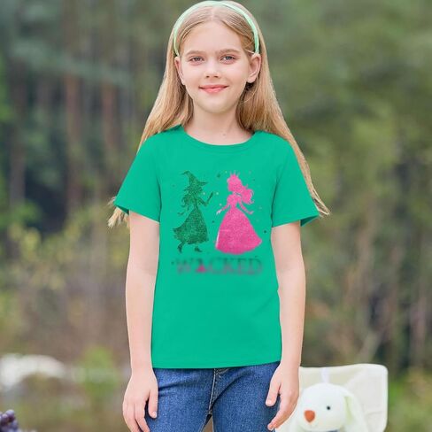 القميص الموسيقي فتاة الساحرة السحرية والأميرة تي القمصان بريق تألق تايلز اللون الأخضر الوردي الفيلم قمم قصيرة الأكمام in Kuwait