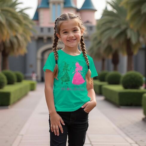 القميص الموسيقي فتاة الساحرة السحرية والأميرة تي القمصان بريق تألق تايلز اللون الأخضر الوردي الفيلم قمم قصيرة الأكمام in Kuwait