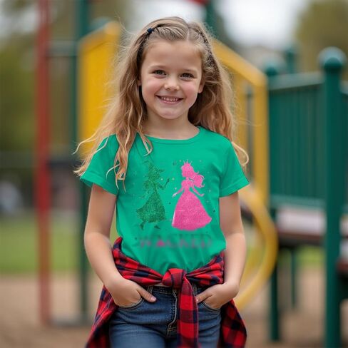 القميص الموسيقي فتاة الساحرة السحرية والأميرة تي القمصان بريق تألق تايلز اللون الأخضر الوردي الفيلم قمم قصيرة الأكمام in Kuwait