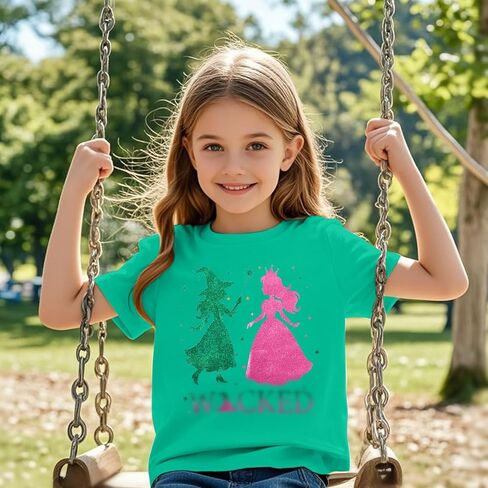 القميص الموسيقي فتاة الساحرة السحرية والأميرة تي القمصان بريق تألق تايلز اللون الأخضر الوردي الفيلم قمم قصيرة الأكمام in Kuwait