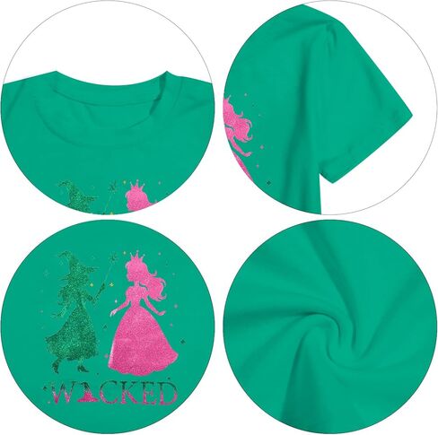 القميص الموسيقي فتاة الساحرة السحرية والأميرة تي القمصان بريق تألق تايلز اللون الأخضر الوردي الفيلم قمم قصيرة الأكمام in Kuwait