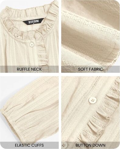 BTFBM Long Sleeve Shirts for Women Fall Outfits 2025 Dressy Casual Ruffle Button Down Shirt Loose Vacation Blouses Tops in Saudi Arabia