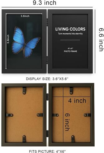 5x7 Picture Frame Hinged, Double Picture Frames Fold, Wood Photo Frame for Tabletop or Desktop Display Vertically, Black in Saudi Arabia