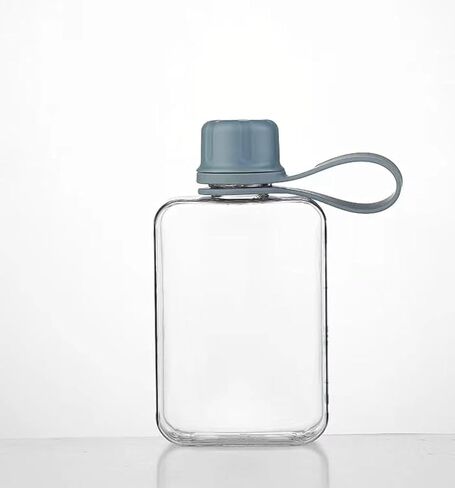 Flat Water Bottle Travel Flask Portable 8.2 oz BPA Free Tritan Square Small Water Bottles Leakproof Slim Water Bottle for Purse Travel Pocket Sports Fitness (Grey, 8.2 OZ) in Saudi Arabia