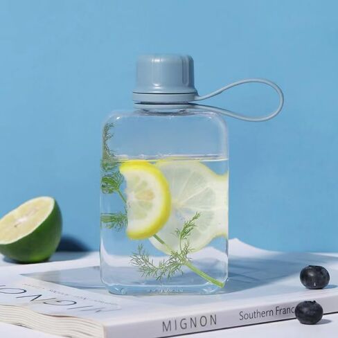 Flat Water Bottle Travel Flask Portable 8.2 oz BPA Free Tritan Square Small Water Bottles Leakproof Slim Water Bottle for Purse Travel Pocket Sports Fitness (Grey, 8.2 OZ) in Saudi Arabia