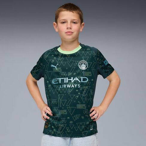 Manchester City FC Kids 2025/26 Fourth Soccer Jersey - Green Terrain in Saudi Arabia