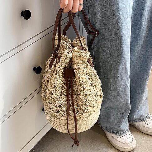 Women Straw Bag Summer Beach Casual Daypacks ، Brown Brown ، 36 * 29 * 10 * 39cm in Saudi Arabia