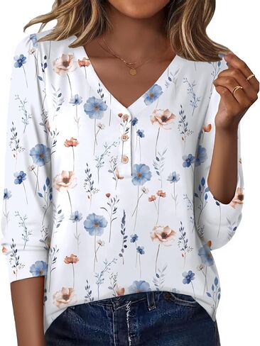 Zeagoo Women's Long Sleeve Shirts 2025 V Neck Fall Dressy Casual Tops Trendy Button Down Blouse Outfits Clothes in Saudi Arabia