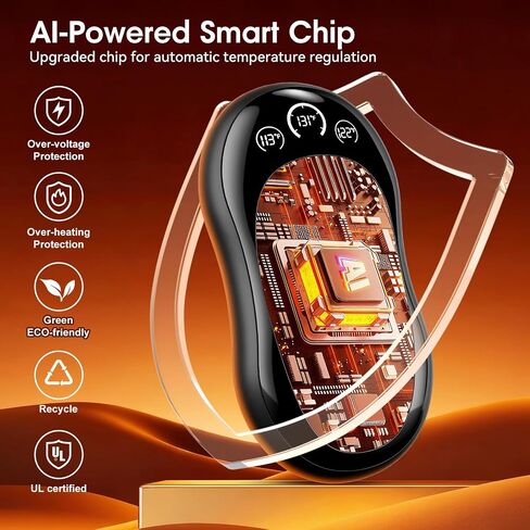 Rechargeable Hand Warmers 2 Pack, 6000mAh UL Certified Safe Electric Hand Warmers with 3-Temp Display, Ultra-Slim Portable Pocket Heater, Outdoor/Hunting Essentials, Gifts for Christmas Men & Women in Saudi Arabia