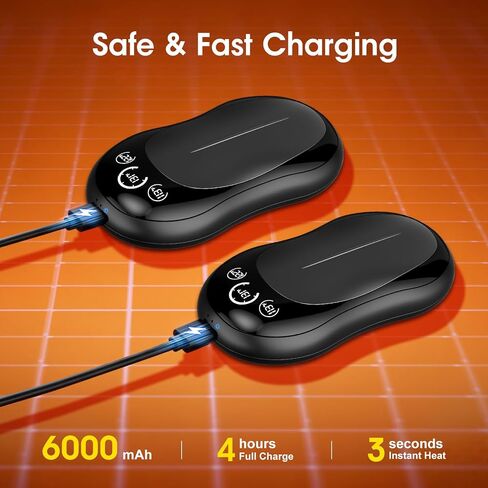 Rechargeable Hand Warmers 2 Pack, 6000mAh UL Certified Safe Electric Hand Warmers with 3-Temp Display, Ultra-Slim Portable Pocket Heater, Outdoor/Hunting Essentials, Gifts for Christmas Men & Women in Saudi Arabia