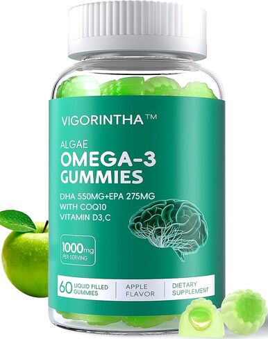 2 حزمة نباتي أوميغا 3 gummies 1000mg مع CoQ 10 ، فيتامين D3 ، E ، C ، أوميغا 3 بديل لزيت السمك للبالغين ، DHA 550mg و EPA 275mg للدماغ ، التنقل ، العين ، خالية من السكر ، 120 عدد in Saudi Arabia