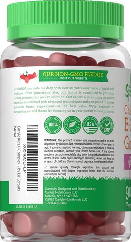 Carlyle Kids B Complex Gummies | 100 Count | Vegan | Natural Peach Raspberry Flavor | Non-GMO, Gluten Free | by Lil Sprouts in Saudi Arabia