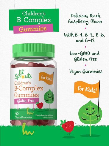 Carlyle Kids B Complex Gummies | 100 Count | Vegan | Natural Peach Raspberry Flavor | Non-GMO, Gluten Free | by Lil Sprouts in Saudi Arabia