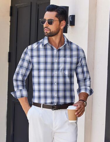 COOFANDY Mens Dress Shirts Long Sleeve Plaid Cotton Button Down Shirts Wrinkle Free Business Casual Shirt in Saudi Arabia