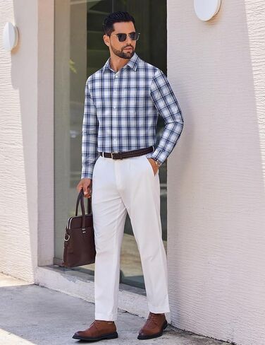 COOFANDY Mens Dress Shirts Long Sleeve Plaid Cotton Button Down Shirts Wrinkle Free Business Casual Shirt in Saudi Arabia