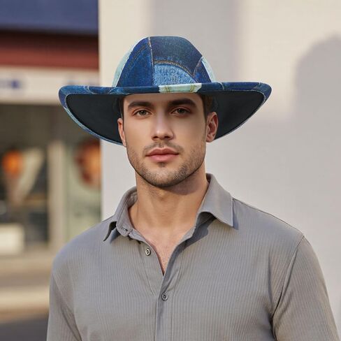 Owl's-Yard Unisex Fashion Easy Matching Cowboy Hat Wide Brim British Style Jazz Hat for Couples Denim Bucket Hats in Saudi Arabia