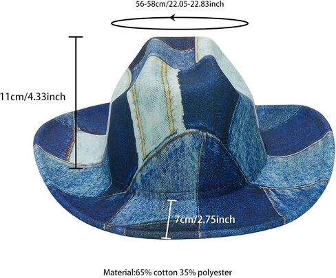 Owl's-Yard Unisex Fashion Easy Matching Cowboy Hat Wide Brim British Style Jazz Hat for Couples Denim Bucket Hats in Saudi Arabia