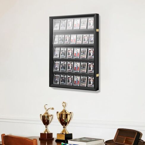 24 Graded Sports Card Display Case - Baseball Card Display Frame Lockable for, Football, Basketball, Hockey & Trading Cards - UV Protection & Clear Acrylic, Black in Saudi Arabia