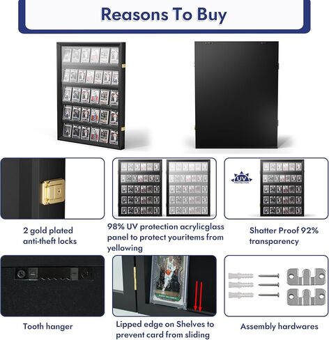 24 Graded Sports Card Display Case - Baseball Card Display Frame Lockable for, Football, Basketball, Hockey & Trading Cards - UV Protection & Clear Acrylic, Black in Saudi Arabia
