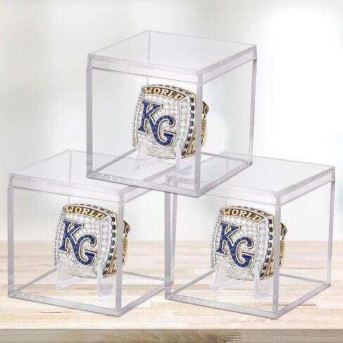 3 Pack Championship Ring Display Case Clear Acrylic Display Case Mini Football Baseball Softball Ring Holder Display Box Single Stand 1 Slot Ring Hole Storage Box Gift for Sports Fans, 2.16 Inch in Saudi Arabia