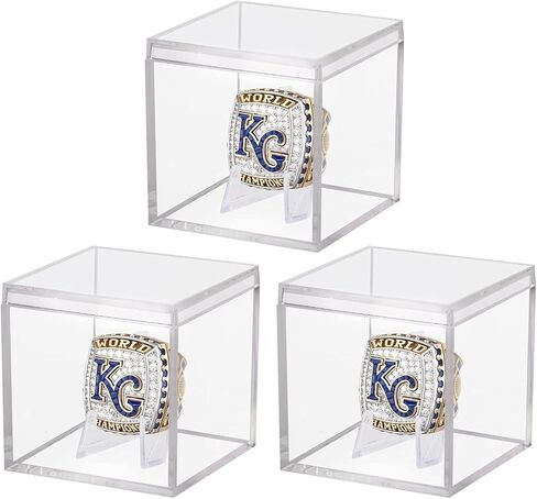 3 Pack Championship Ring Display Case Clear Acrylic Display Case Mini Football Baseball Softball Ring Holder Display Box Single Stand 1 Slot Ring Hole Storage Box Gift for Sports Fans, 2.16 Inch in Saudi Arabia