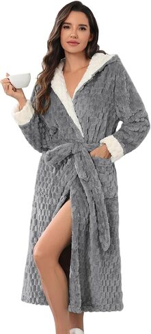ekouaer womens plush أردية طويلة ناعمة Jacquard Fluffy Bathrobe Reted Retwear Retwear مع جيوب in Saudi Arabia