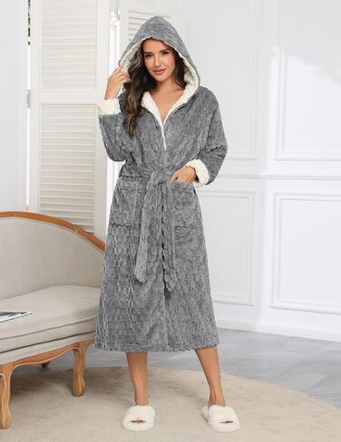 ekouaer womens plush أردية طويلة ناعمة Jacquard Fluffy Bathrobe Reted Retwear Retwear مع جيوب in Saudi Arabia