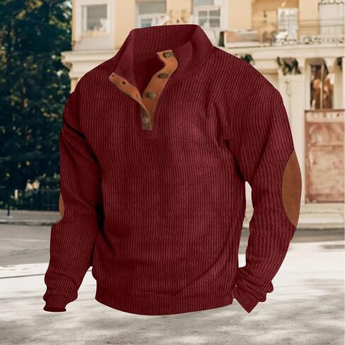 Corduroy Sweatshirt for Men Stand Collar Long Sleeve Sweatshirts Casual 1/4 Button Up Pullover Outdoor Wear in Saudi Arabia