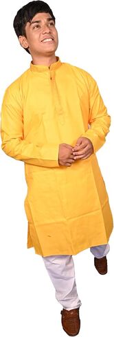 Men's Cotton Solid Indian Kurta Pajama Set with Neck Embroidery Mandarin Collar Casual Fashion Gift for Men in Kuwait