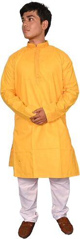 Men's Cotton Solid Indian Kurta Pajama Set with Neck Embroidery Mandarin Collar Casual Fashion Gift for Men in Kuwait