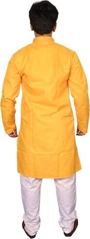 Men's Cotton Solid Indian Kurta Pajama Set with Neck Embroidery Mandarin Collar Casual Fashion Gift for Men in Kuwait