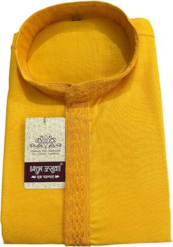 Men's Cotton Solid Indian Kurta Pajama Set with Neck Embroidery Mandarin Collar Casual Fashion Gift for Men in Kuwait
