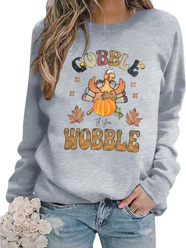 MYHALF Gobble Til You Wobble Shirt Womens Thanksgiving Sweatshirt Funny Turkey Day Sweaters Fall Long Sleeve Pullover Tops in Saudi Arabia