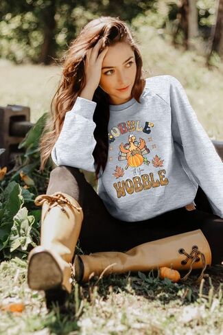 MYHALF Gobble Til You Wobble Shirt Womens Thanksgiving Sweatshirt Funny Turkey Day Sweaters Fall Long Sleeve Pullover Tops in Saudi Arabia