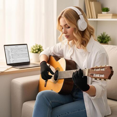 2 Pairs Guitar Gloves Black Guitar Fingertip Gloves Piano Protectior Men Women Practice Glove for Playing Musical Instruments in Saudi Arabia