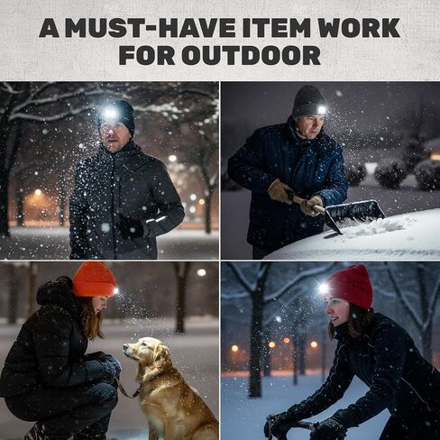 Unisex LED Beanie with Light, USB Rechargeable Headlamp Hat, Winter Gifts for Men Women Husband Him Black in Saudi Arabia