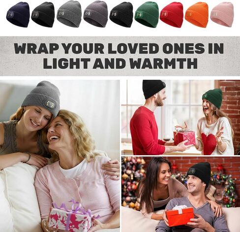 Unisex LED Beanie with Light, USB Rechargeable Headlamp Hat, Winter Gifts for Men Women Husband Him Black in Saudi Arabia
