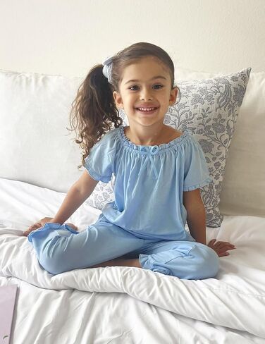 Arshiner Girls Pajamas Soft 2 Piece Pjs Sets Ruffle Short Sleeve Long Pants Sleepwear in Saudi Arabia